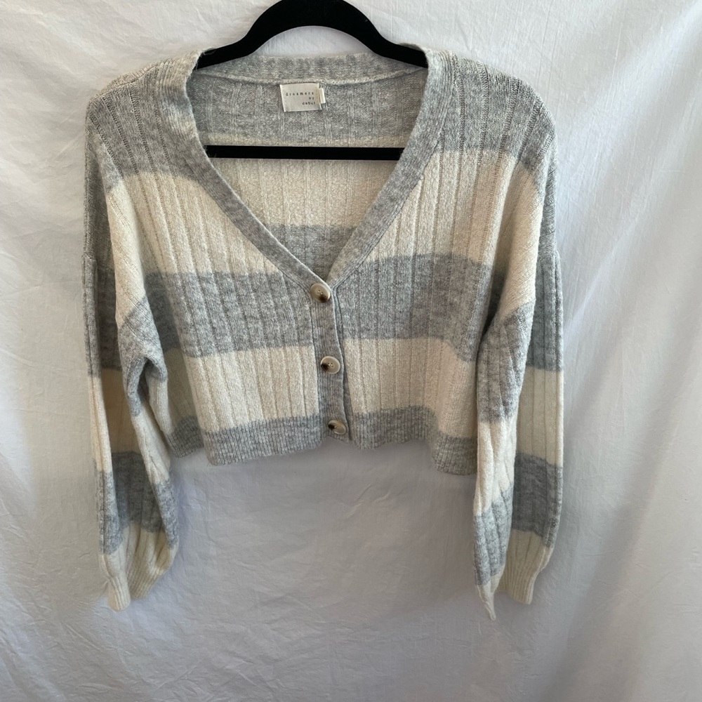 Dreamers Gray and Cream Button-Up Cardigan